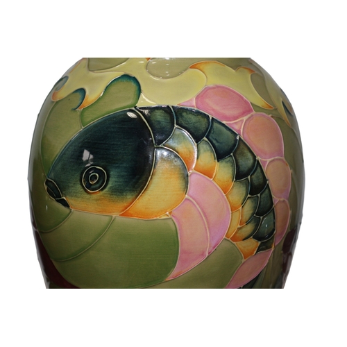 158 - Large Moorcroft 'Koi Carp' Lamp, 1990, 17 Inches to the Bulb Holder, 13 inches Top of Lamp Before St... 