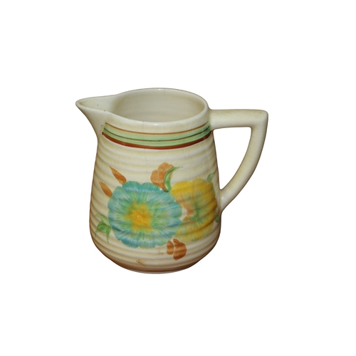 162 - Clarice Cliff 'Morning' Small Bowl, 11cm Diameter x 6cm Tall, Small Jug 9.5cm Tall, Hair Line on Jug... 