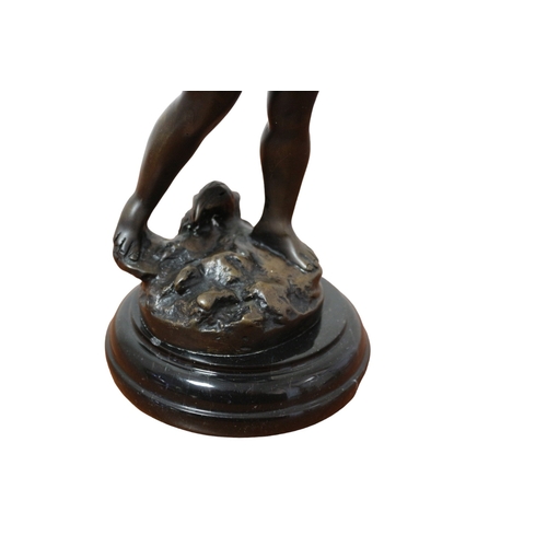 178 - Bronze Cherub Figurine on Marble Base with Signature to Base, 30 cm Tall