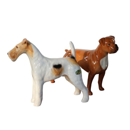 22 - Beswick Wire Haired Fox Terrier Talavera Romulus - 15cm Long x 14cm Tall plus a Beswick Boxer Dog Bl... 