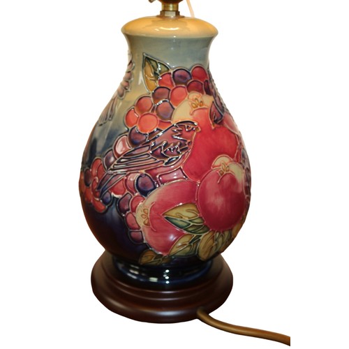 49 - Moorcroft Finches & Berries Lamp with Shade - 1991 by Sally Tuffin - 1st Quality - 27cm to Top o... 