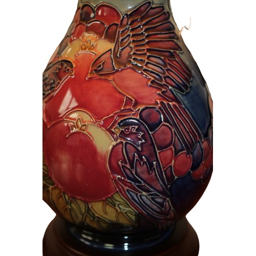 49 - Moorcroft Finches & Berries Lamp with Shade - 1991 by Sally Tuffin - 1st Quality - 27cm to Top o... 