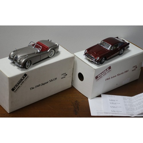 64 - Danbury Mint 1949 Jaguar XK120 1:24 Scale Die Cast Boxed Model Car plus a Danbury Mint 1964 Aston Ma... 