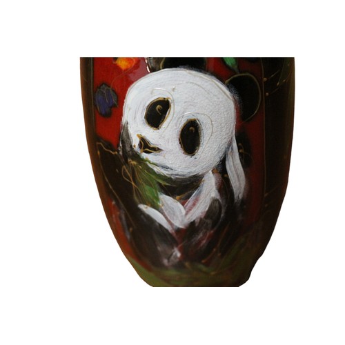 74 - Anita Harris Panda and Bamboo Vase with Gold Coloured Signature - 18cm