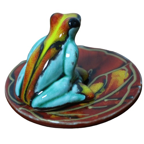 78 - Anita Harris Frog on a Lilly Pad with Bright Blue - 4.5cm