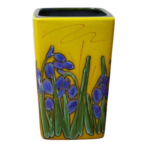 82 - Anita Harris Yellow Rectangular Bee and Flower Vase with Gold Coloured Signature - 15cm