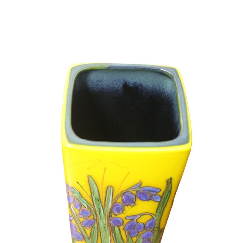 82 - Anita Harris Yellow Rectangular Bee and Flower Vase with Gold Coloured Signature - 15cm