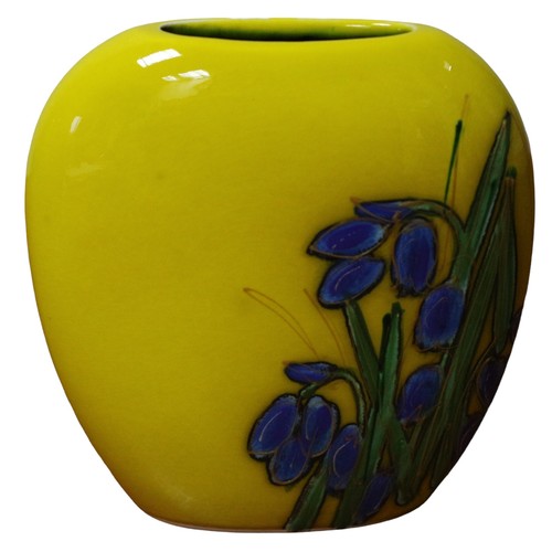 85 - Anita Harris Yellow Purse Vase with Bee and Flowers and Gold Coloured Signature - 12.5cm