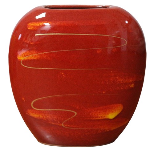 86 - Anita Harris Red Purse Vase with Dragonfly and Flowers and Gold Coloured Signature - 12.5cm