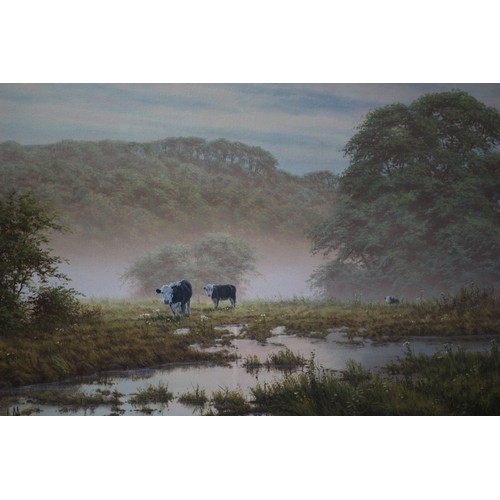 88 - David Morgan (B: 1947) Original Oil on Canvas in Complimentary Ornate Frame - Cows Near a River with... 