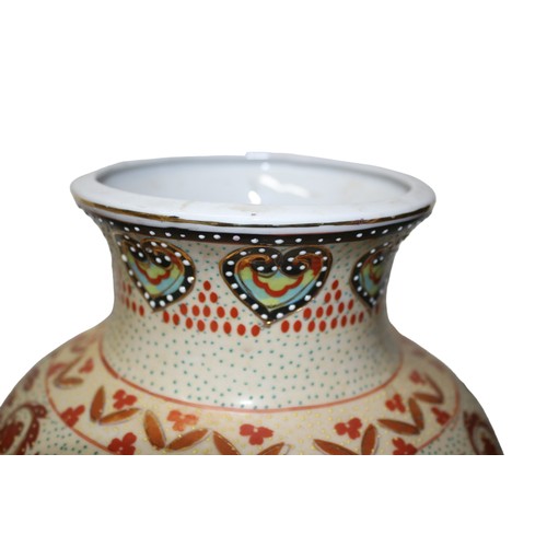 105 - 2 x 30cm Tall Aged Imari Styled Vases with Floral Design