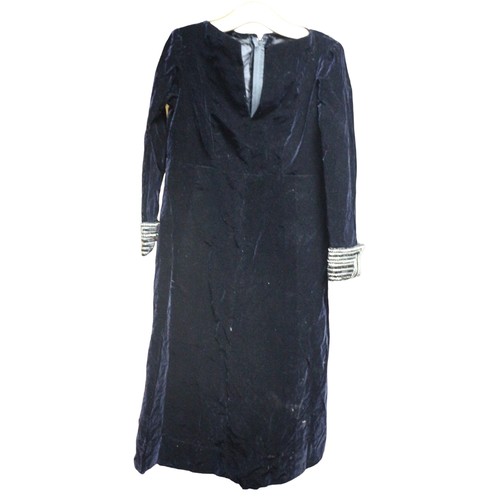 114 - Vintage and Original Hardy Amies Velvet Dress with Exquisite Beadwork to Cuffs and Fully Lined