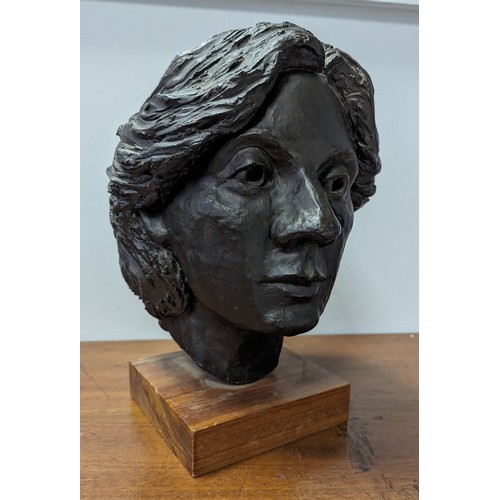 117 - Superb Heavy Bronze Bust by Renowned Artist and Sculpture  Margaret R. Johnson - Standing on a Woode... 