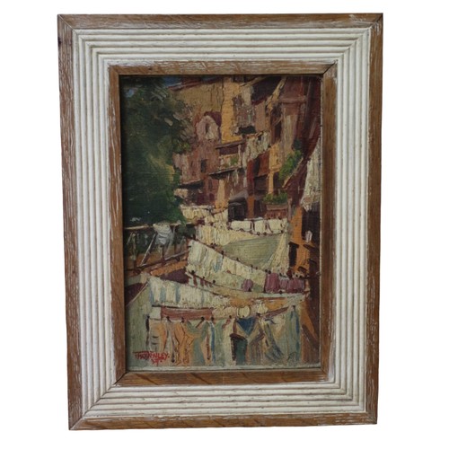 35 - 1939 - Artist - Morgan A. Thornley - Original Oil on Board - Drying Sheets on Lines - Nicely Framed ... 