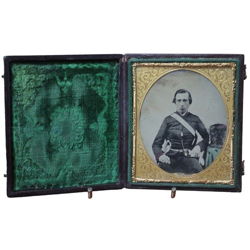 39 - Circa 1840 - 1860 Daguerreotype Photo of a Military Gentleman Hand Coloured Plate Set in a Leather C... 