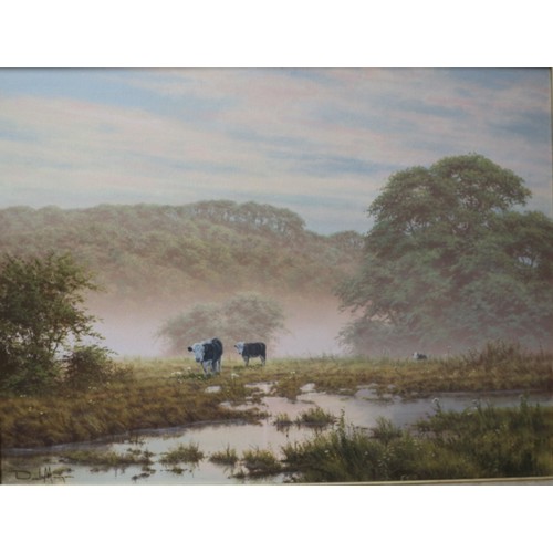 73 - David Morgan (B: 1947) Original Oil on Canvas in Complimentary Ornate Frame - Cows Near a River with... 