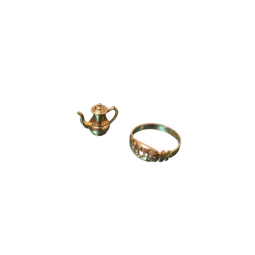 74 - 375 Hallmarked Ring with Pearls (central stone missing) plus a 375 Hallmarked Coffee Pot - 2.1g