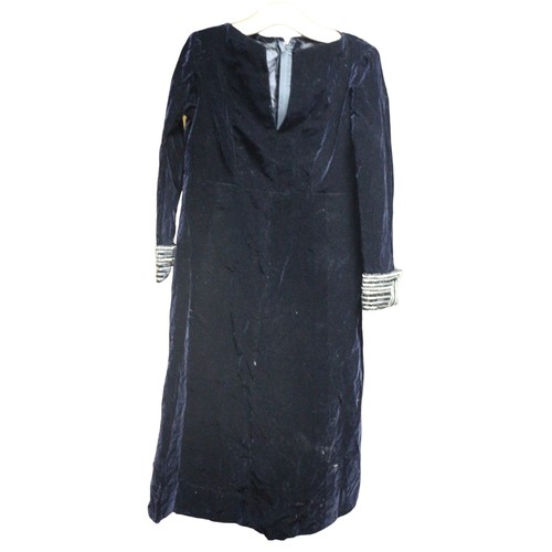 83 - Vintage and Original Hardy Amies Velvet Dress with Exquisite Beadwork to Cuffs and Fully Lined