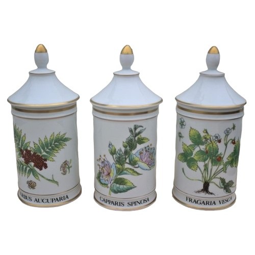 85 - Set of 3 Hand Painted Vintage French - Limoges - Apothecary Jars with Lids - 27cm Tall