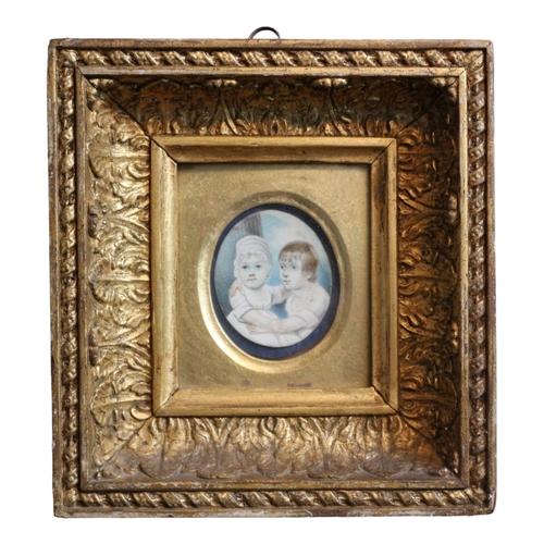 90 - 17th Century Heavy Gilded Picture Frame with a Watercolour Painting of Two Young Girls - On the Rear... 