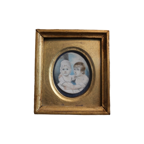 90 - 17th Century Heavy Gilded Picture Frame with a Watercolour Painting of Two Young Girls - On the Rear... 