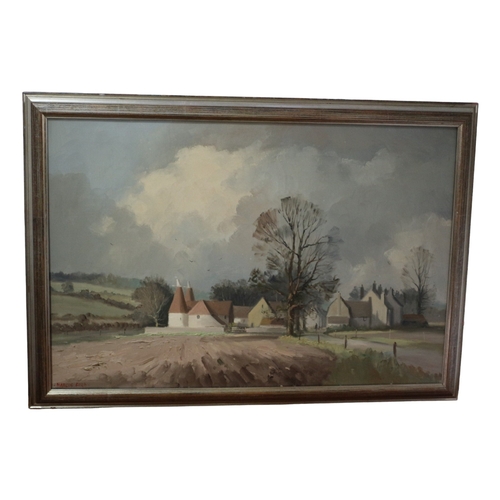 93 - Marcus Ford (British. b:1914) - Panoramic Kentish Landscape with Oast Houses and Rolling Fields - Oi... 