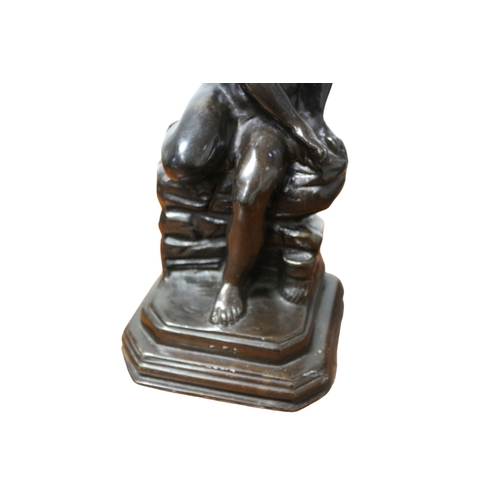 97 - Bronze of a Young Girl Sitting On a Wall Nude and Looking Downwards, 32cm Tall, Unsigned