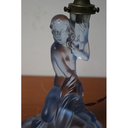 8 - Vintage Original Walther & Sohne Blue Frosted Lamp Base - Rotterdam - Circa 1930's - 28cm Tall