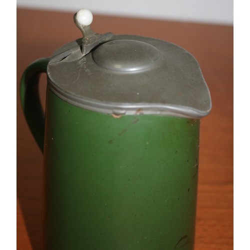 16 - Stoneware jug with pewter lid