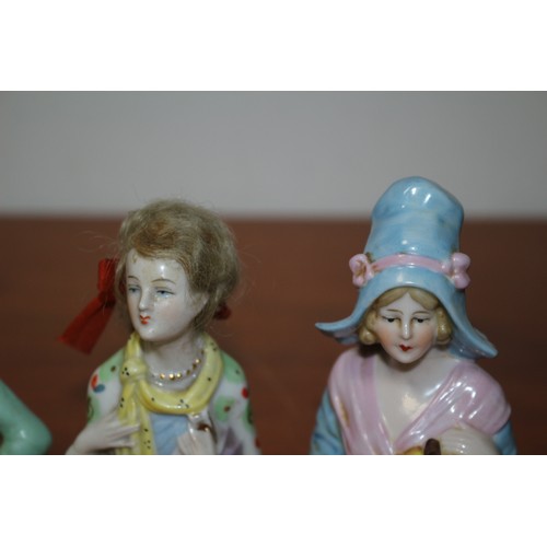 22 - Selection of Porcelain Half Pin Head Cushion Figures plus 2 x Trinket Pots