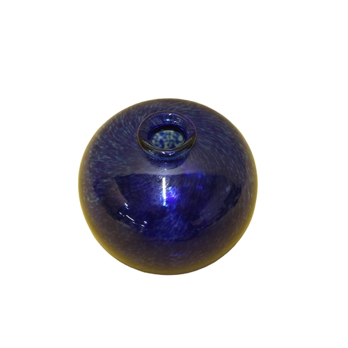 2 - Erik Hoglund Dark Blue Mottled Glass Bulbous Vase - 9cm Tall - Signed on Base