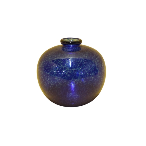 2 - Erik Hoglund Dark Blue Mottled Glass Bulbous Vase - 9cm Tall - Signed on Base