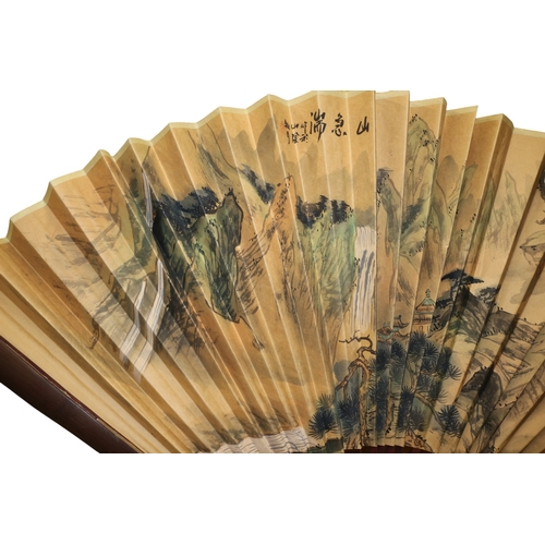 8 - Large Hand Painted Chinese Fan with Plaque - 82cm When Folded plus Cork Diorama