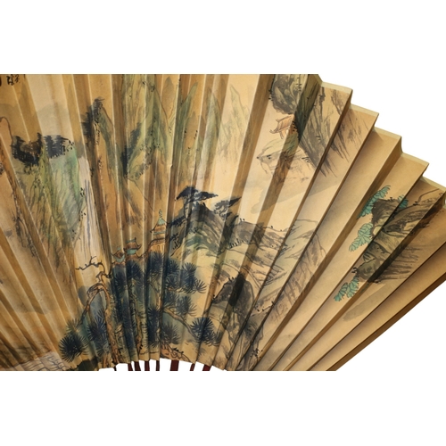 8 - Large Hand Painted Chinese Fan with Plaque - 82cm When Folded plus Cork Diorama