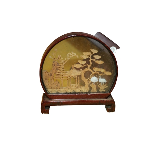 8 - Large Hand Painted Chinese Fan with Plaque - 82cm When Folded plus Cork Diorama