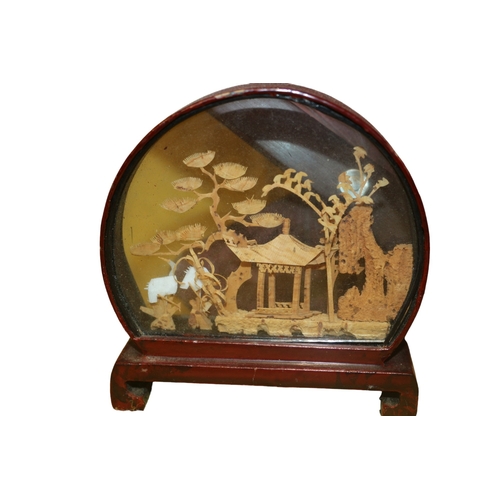 8 - Large Hand Painted Chinese Fan with Plaque - 82cm When Folded plus Cork Diorama