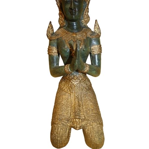 12 - Large Thai Teppanom Buddhist Bronzed Kneeling Angel Statue - 32cm Tall