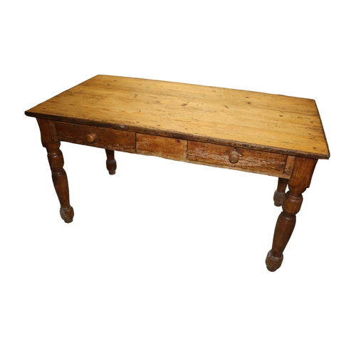 23 - 19th Century Believed to be French Pitch Pine Farmhouse Kitchen / Dining Table with Twin Drawers to ... 