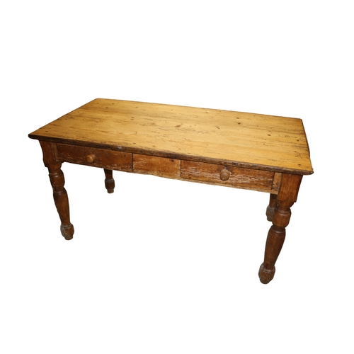 23 - 19th Century Believed to be French Pitch Pine Farmhouse Kitchen / Dining Table with Twin Drawers to ... 