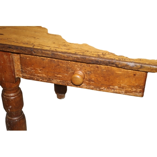 23 - 19th Century Believed to be French Pitch Pine Farmhouse Kitchen / Dining Table with Twin Drawers to ... 