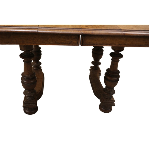 25 - Antique Oak Extending Table set on Ball Wheels with Brass Wind Out Connectors - 114 x 103cm