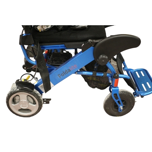 29 - Fully Working and Clean Electric Wheelchair - Foldalite in Blue - With Charging Unit, Seat Cushion a... 