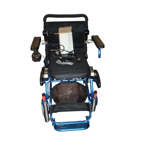 29 - Fully Working and Clean Electric Wheelchair - Foldalite in Blue - With Charging Unit, Seat Cushion a... 