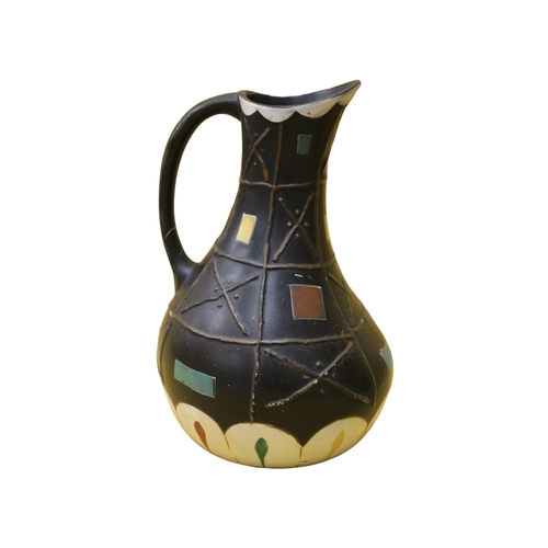 33 - Mid Century Brentleigh Ware Lorca Jug with Empressed Marks - 21cm Tall plus a Blythe Matte Black Vas... 