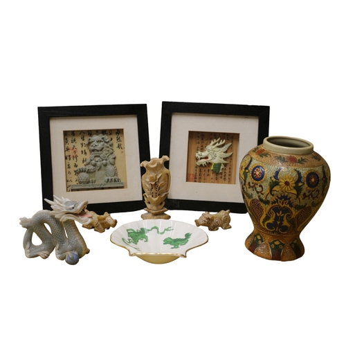 35 - Very Nice Oriental Selection including 2 x Framed and Glazed Chinese Spirit Animals, Lion and Dragon... 