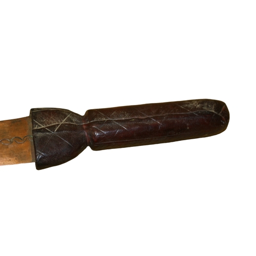 40 - Early 20th Century African Tribal Sword in Leather Sheath with Ornate Carved Workmanship on it - Bla... 