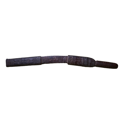 40 - Early 20th Century African Tribal Sword in Leather Sheath with Ornate Carved Workmanship on it - Bla... 