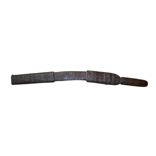 40 - Early 20th Century African Tribal Sword in Leather Sheath with Ornate Carved Workmanship on it - Bla... 