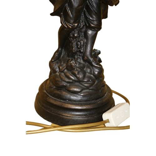 42 - Bronzed Tall Working Table Lamp in The Design of a Young Boy with a Mottled Glass Shade - 61cm Tall