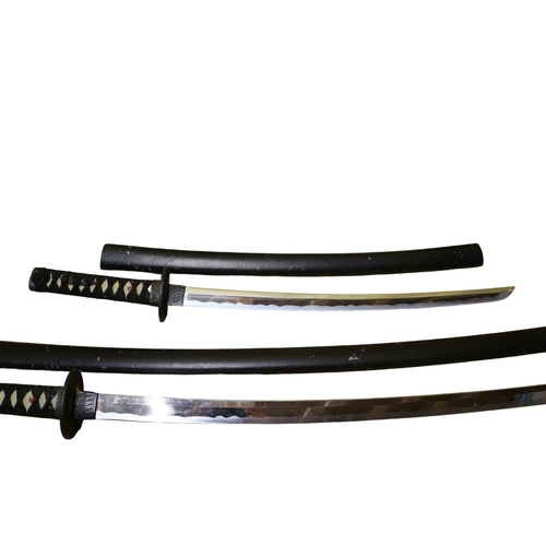 45 - 2 Samurai Swords - Katana and Wakizashi with Lacquered Sheaths, (Saya) - Dragon Decorated Tsuba, Fuc... 